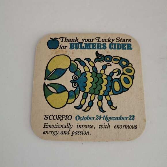 Vintage Bulmer Cider Scorpio Coaster  3.75" Beer Mat 2-Sided Zodiac Scorpion - Picture 3 of 5